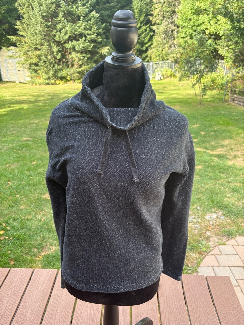 Roots Black Funnel Cowl Neck Sweater with Drawcord